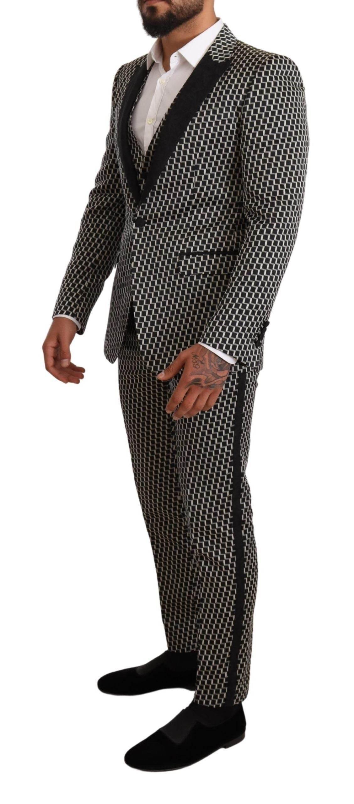 Dolce & Gabbana Black White Check 3 Piece Set MARTINI Suit - Hilstor