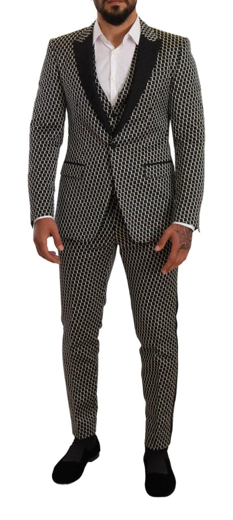 Dolce & Gabbana Black White Check 3 Piece Set MARTINI Suit - Hilstor