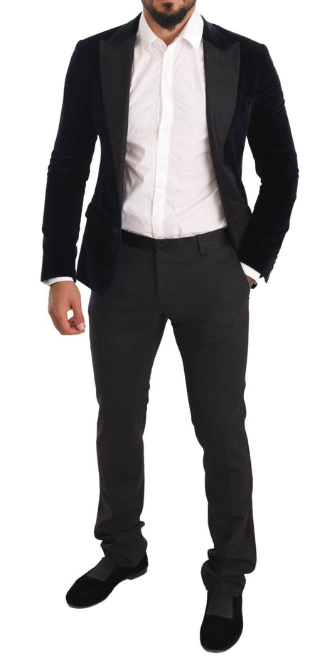 Dolce & Gabbana Blue Velvet Cotton Slim Fit Smoking Suit - Hilstor