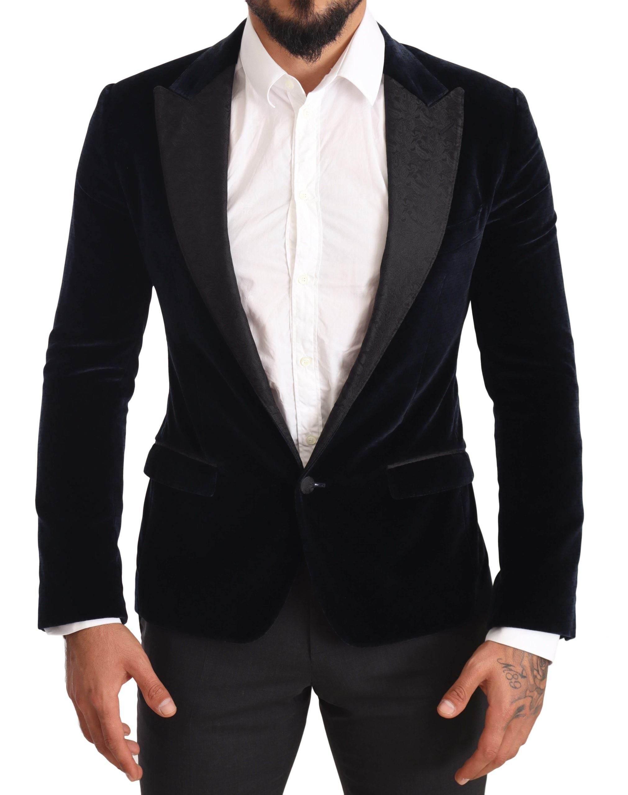 Dolce & Gabbana Blue Velvet Cotton Slim Fit Smoking Suit - Hilstor