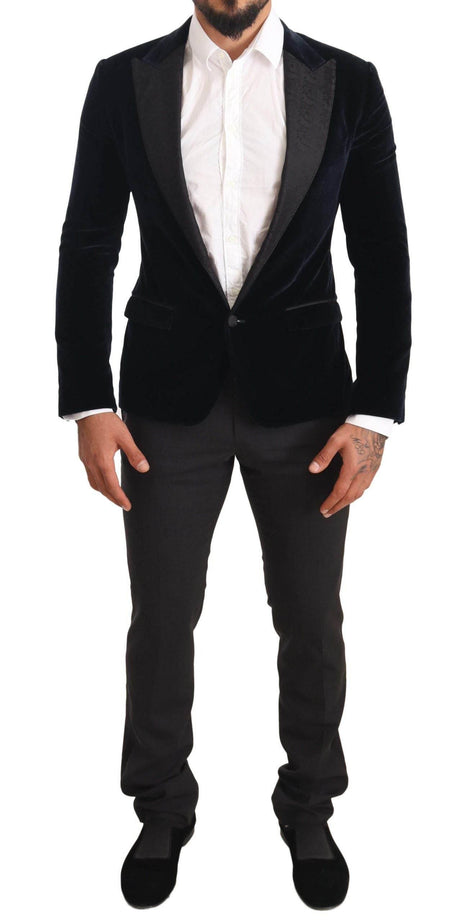 Dolce & Gabbana Blue Velvet Cotton Slim Fit Smoking Suit - Hilstor