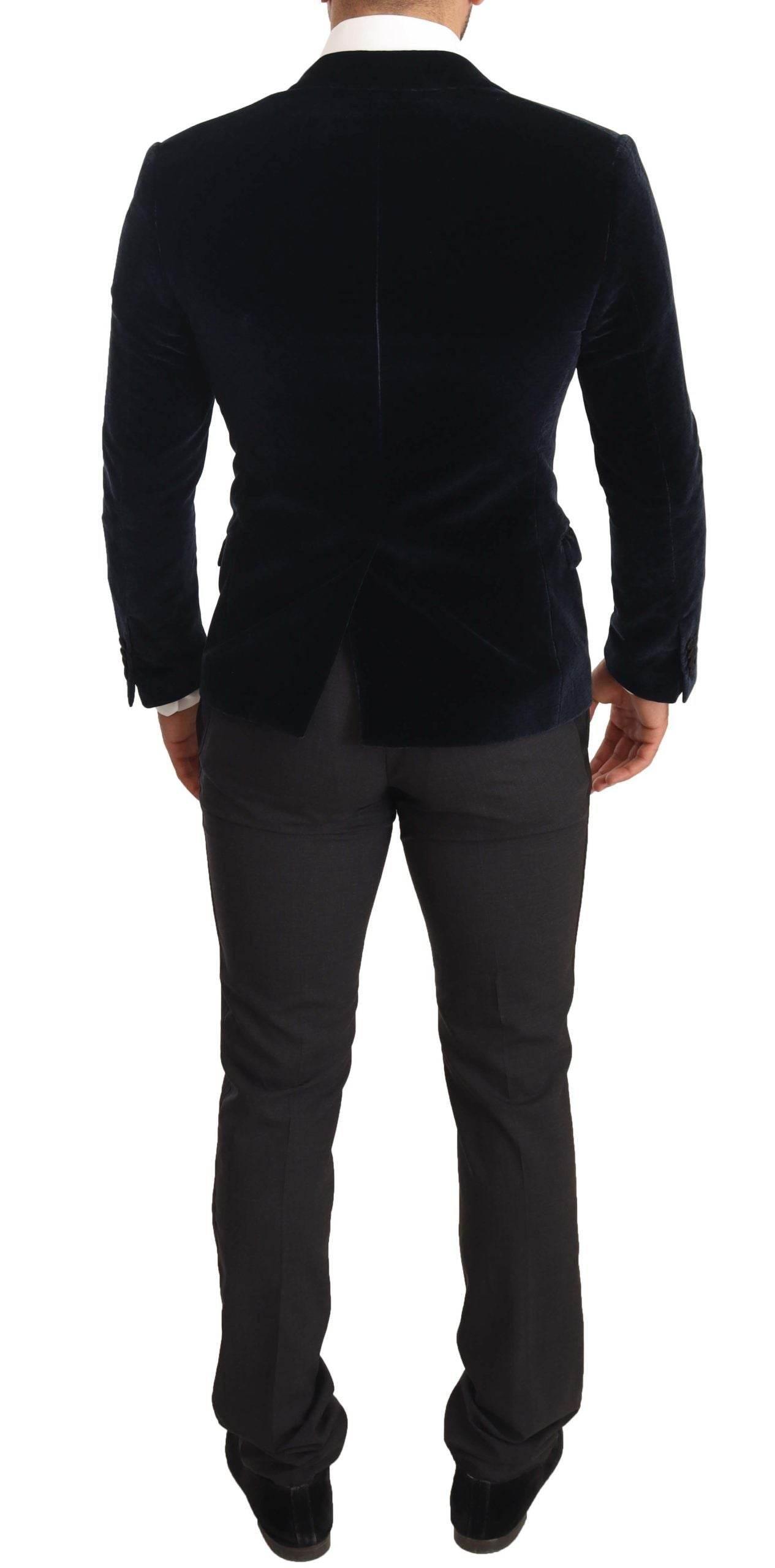 Dolce & Gabbana Blue Velvet Cotton Slim Fit Smoking Suit - Hilstor
