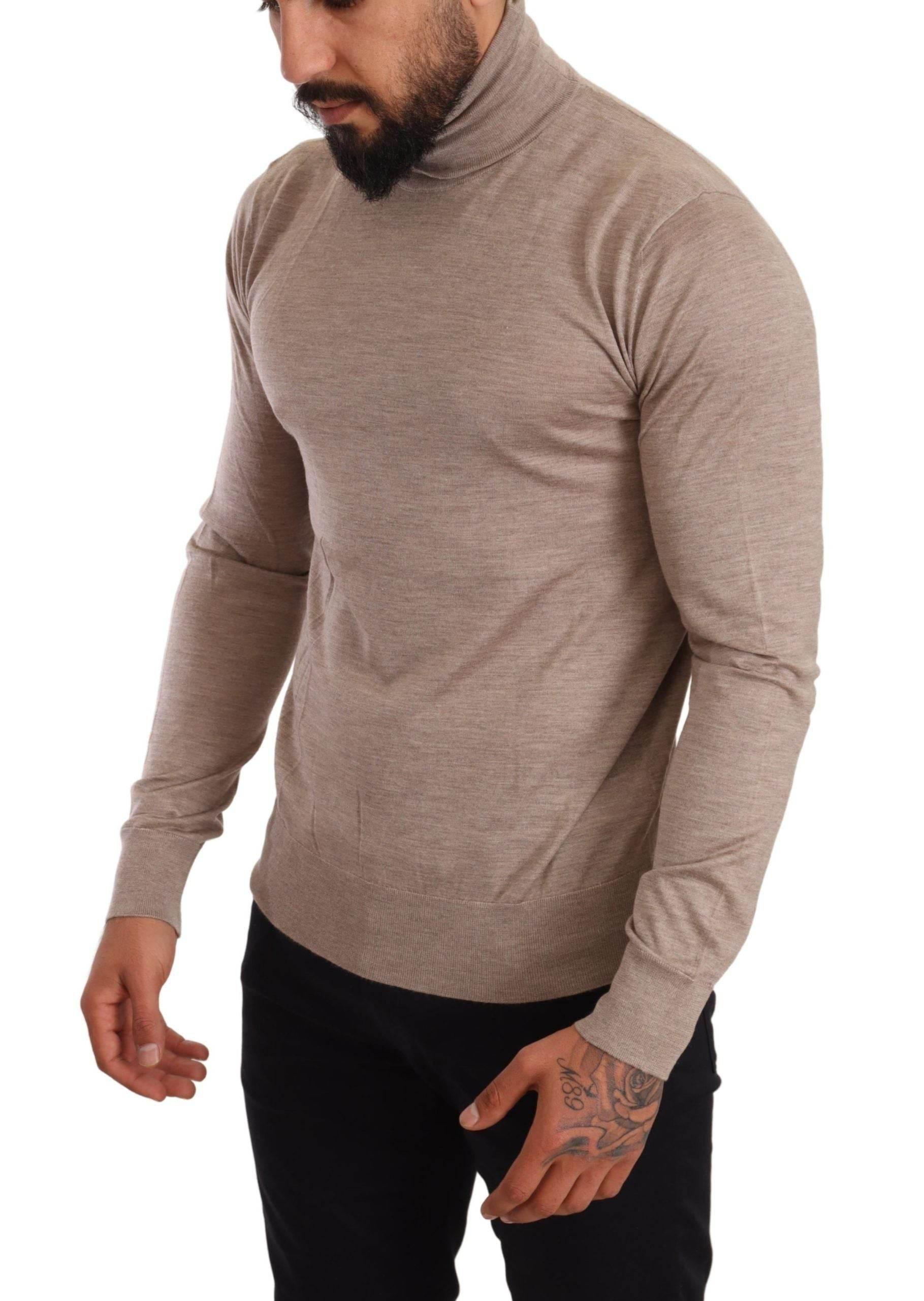 Dolce & Gabbana Beige Turtleneck Cashmere-Silk Blend Sweater - Hilstor