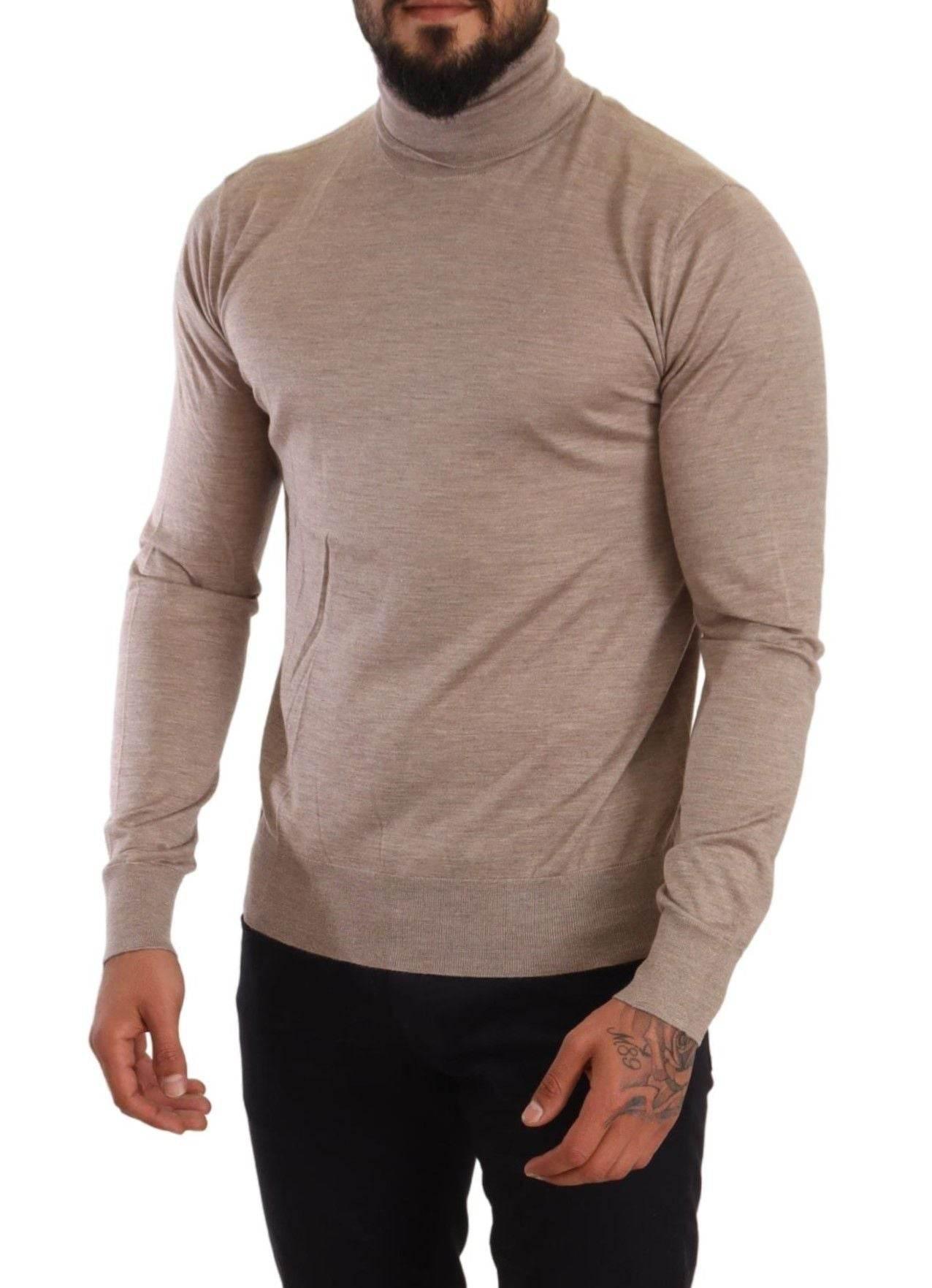 Dolce & Gabbana Beige Turtleneck Cashmere-Silk Blend Sweater - Hilstor