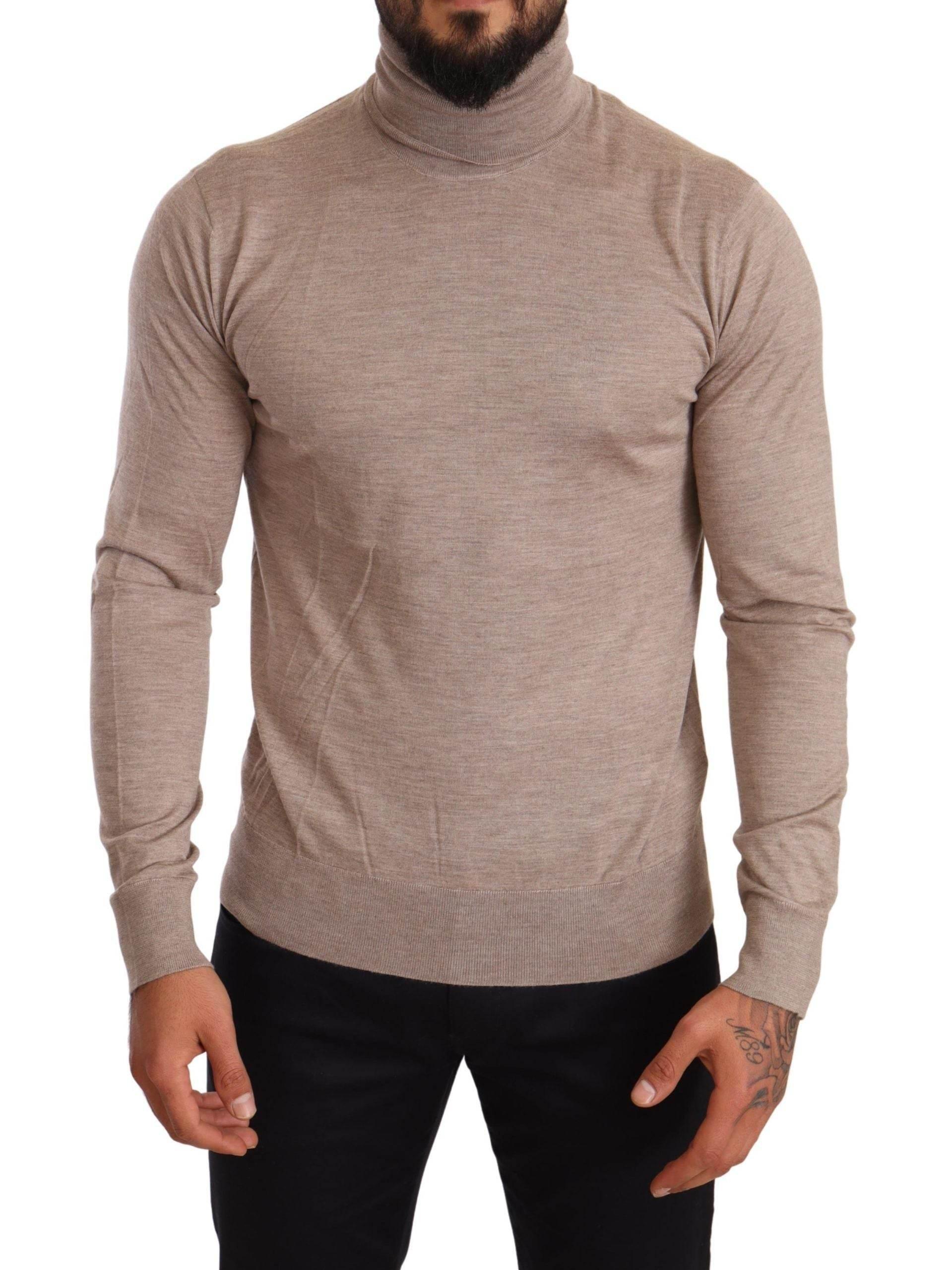 Dolce & Gabbana Beige Turtleneck Cashmere-Silk Blend Sweater - Hilstor