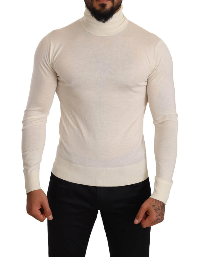 Dolce & Gabbana Cream Cashmere Turtleneck Pullover Sweater - Hilstor