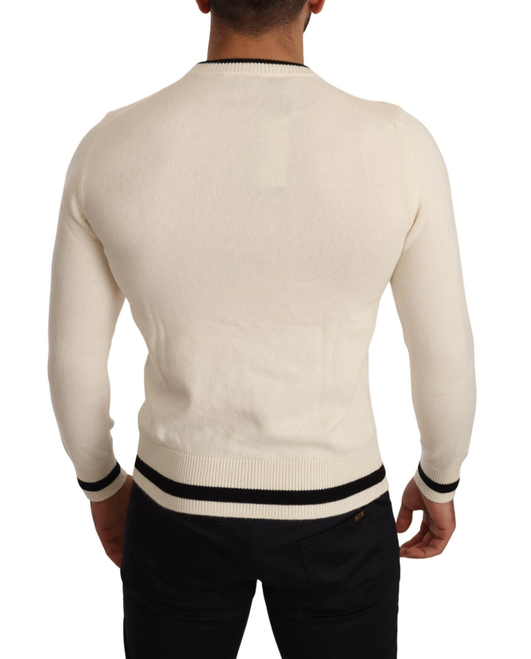 Dolce & Gabbana White Heraldic Cashmere Pullover Sweater - Hilstor