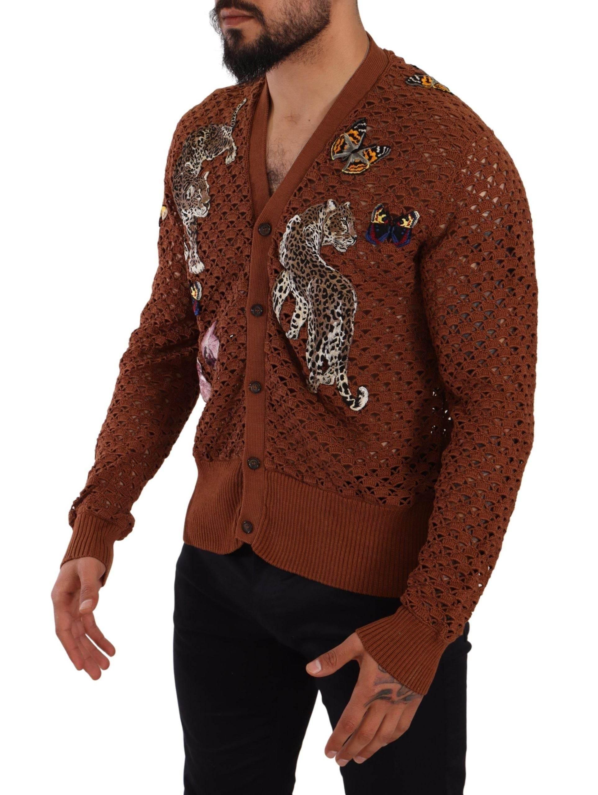 Dolce & Gabbana Brown Leopard Butterfly Cardigan Sweater - Hilstor