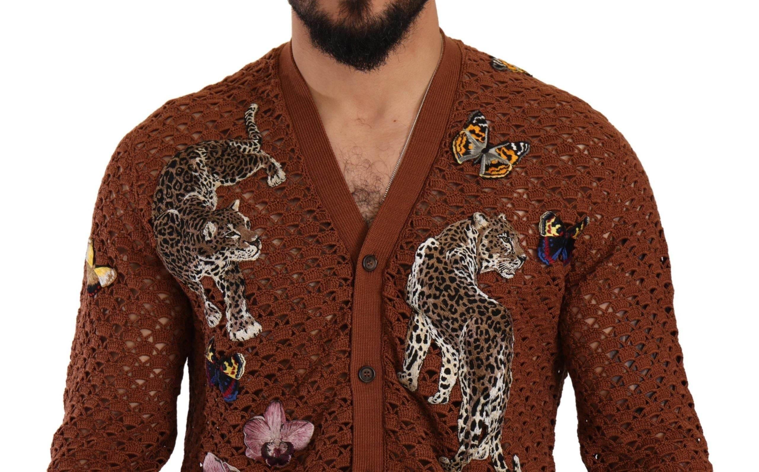 Dolce & Gabbana Brown Leopard Butterfly Cardigan Sweater - Hilstor