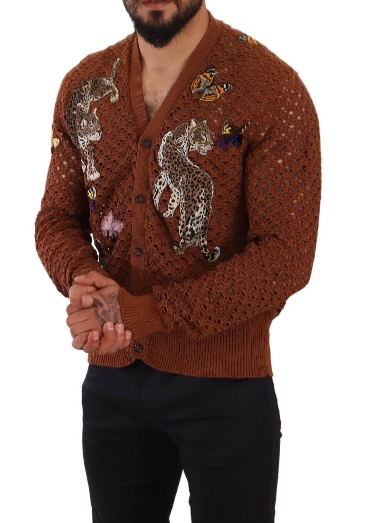 Dolce & Gabbana Brown Leopard Butterfly Cardigan Sweater - Hilstor