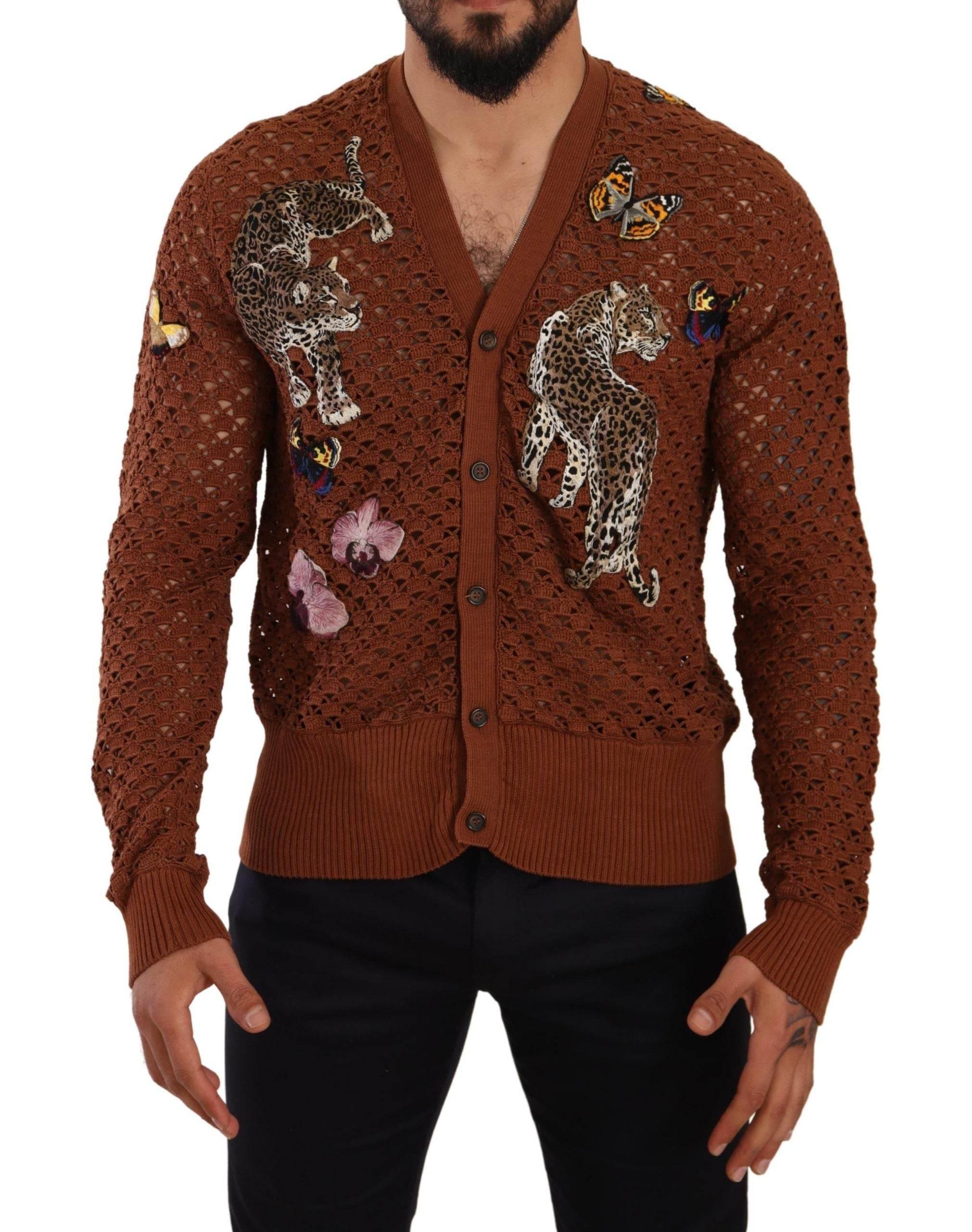 Dolce & Gabbana Brown Leopard Butterfly Cardigan Sweater - Hilstor