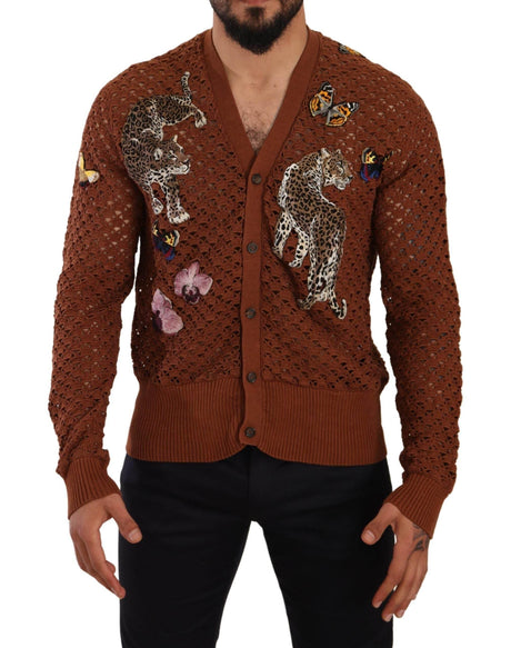 Dolce & Gabbana Brown Leopard Butterfly Cardigan Sweater - Hilstor