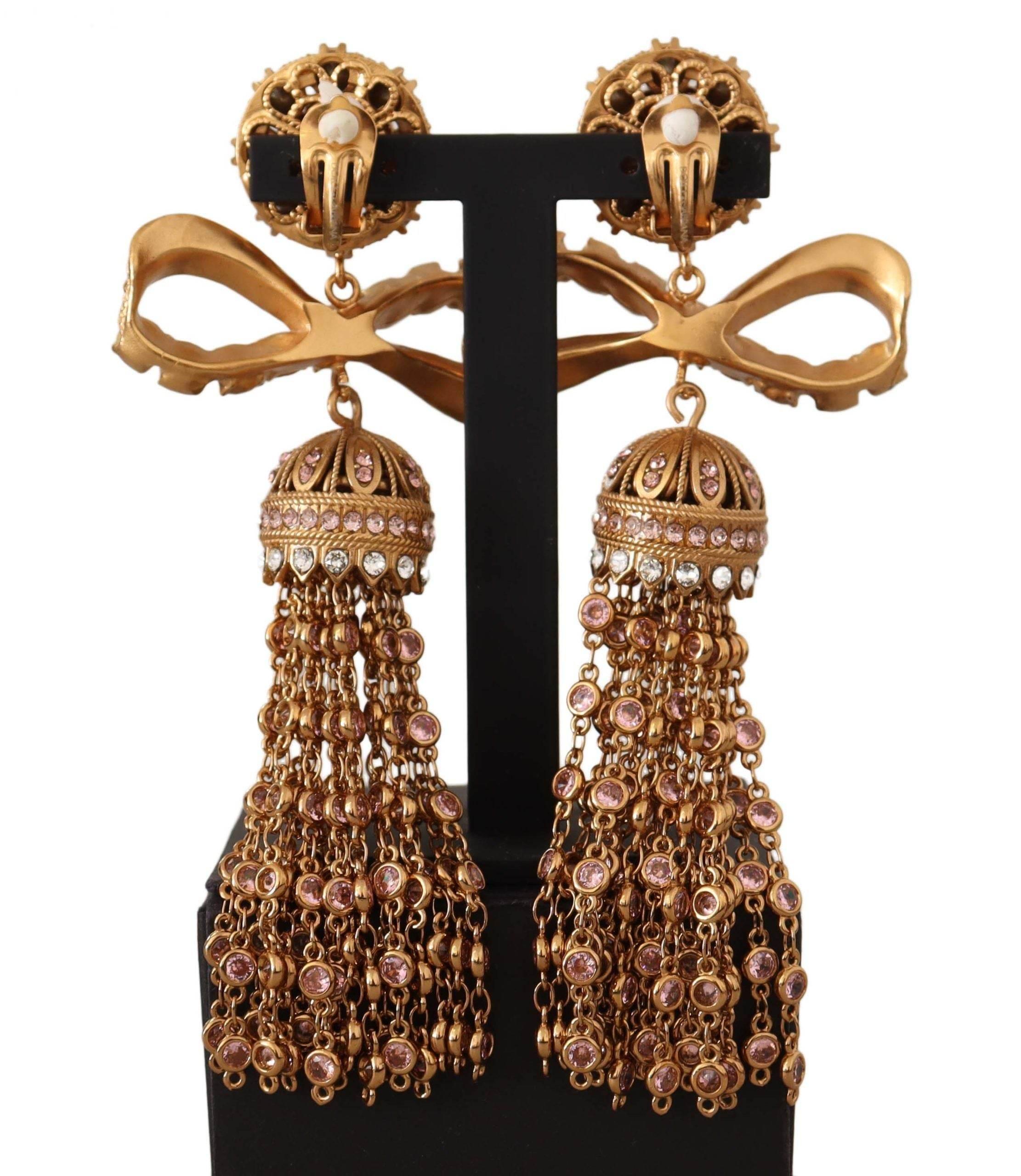 Dolce & Gabbana Elegant Antique Gold Bow Earrings - Hilstor