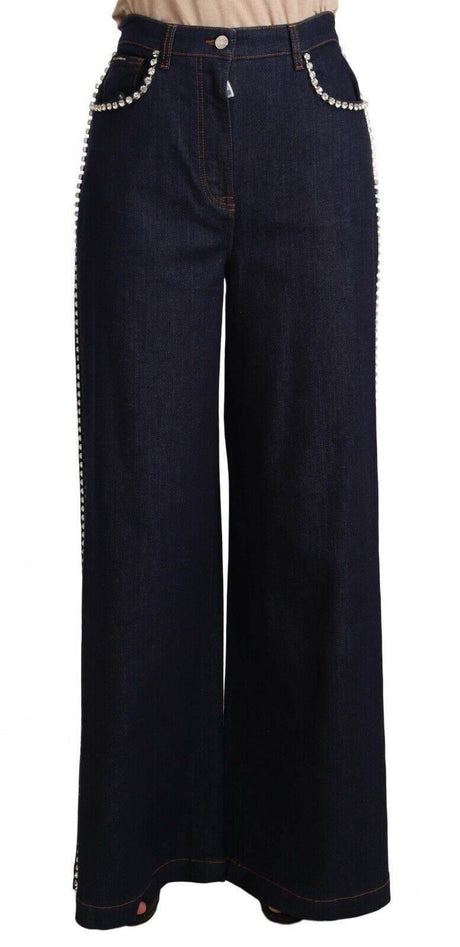 Dolce & Gabbana Dark Blue Crystal Embellished Flare Jeans - Hilstor