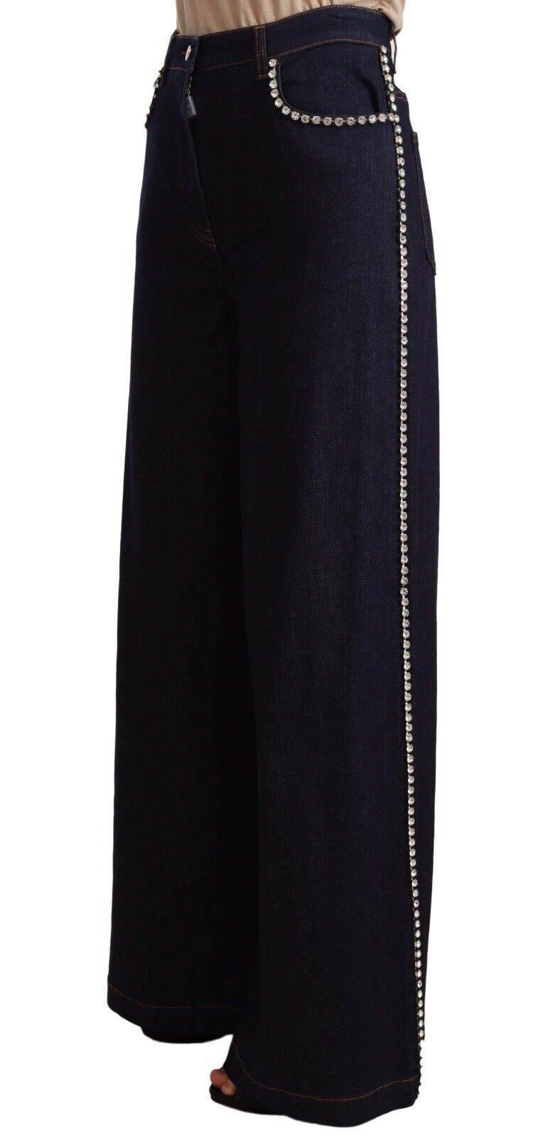 Dolce & Gabbana Dark Blue Crystal Embellished Flare Jeans - Hilstor