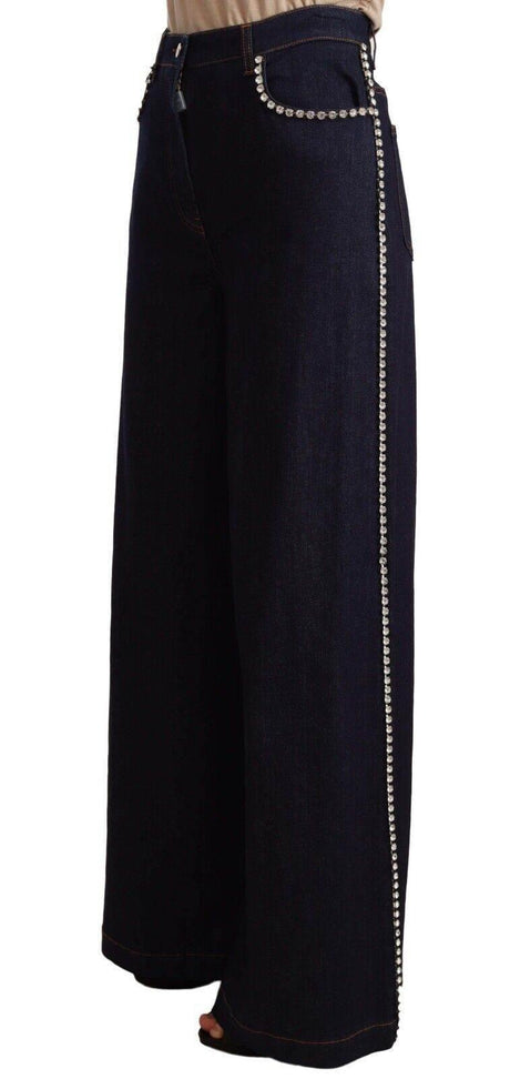 Dolce & Gabbana Dark Blue Crystal Embellished Flare Jeans - Hilstor