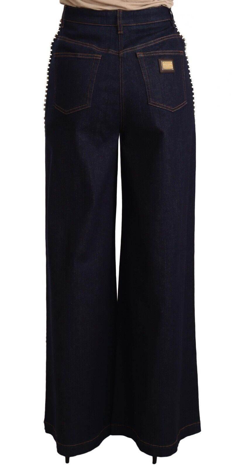 Dolce & Gabbana Dark Blue Crystal Embellished Flare Jeans - Hilstor