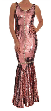 Dolce & Gabbana Pink Sequined Sheath Crystal Dress Gown - Hilstor