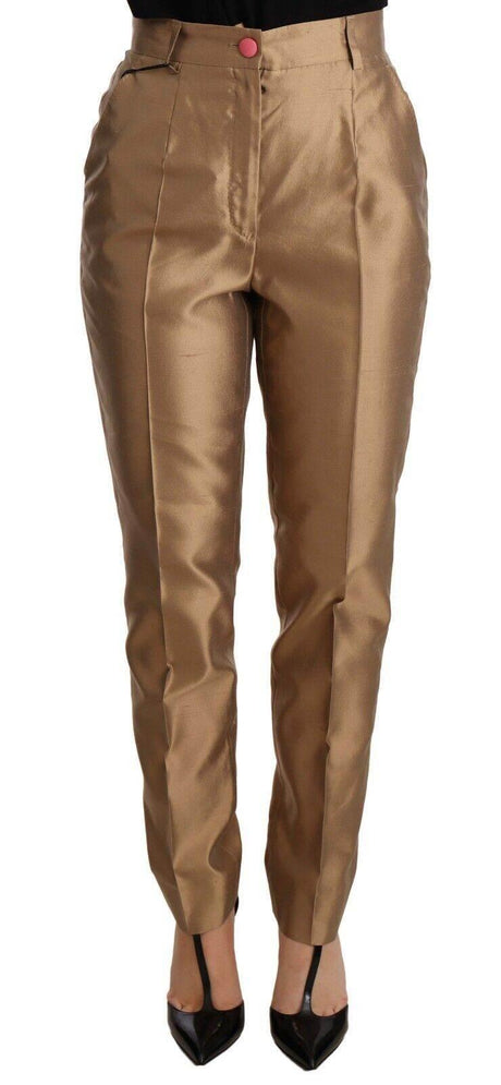 Dolce & Gabbana Gold Silk Tapered Trouser Metallic Pants - Hilstor