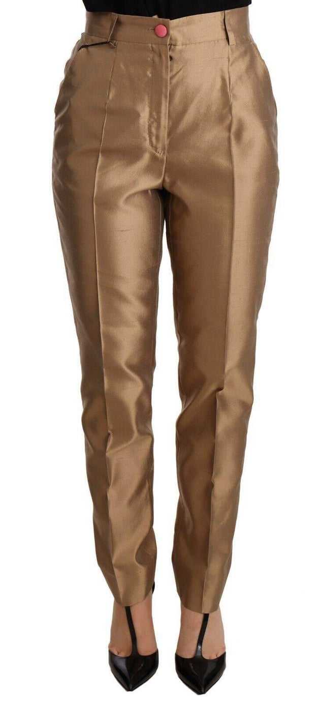 Dolce & Gabbana Gold Silk Tapered Trouser Metallic Pants - Hilstor