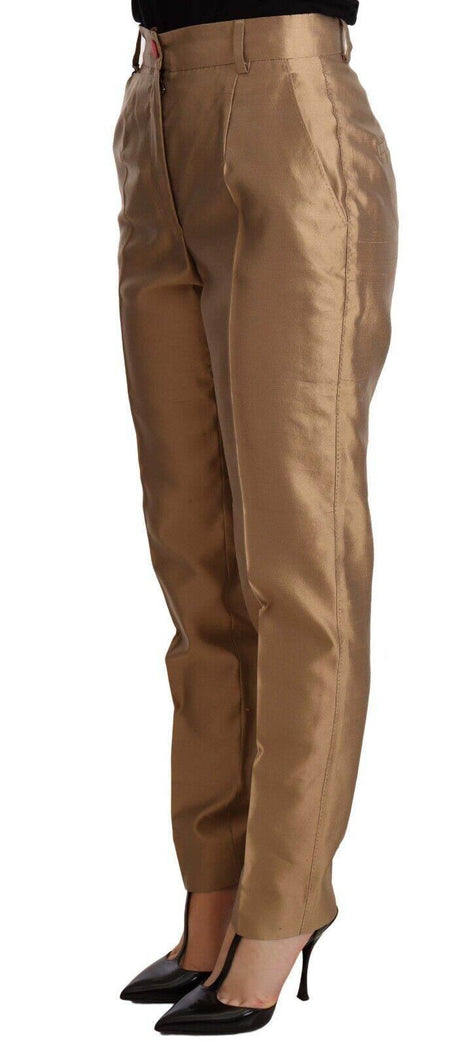 Dolce & Gabbana Gold Silk Tapered Trouser Metallic Pants - Hilstor