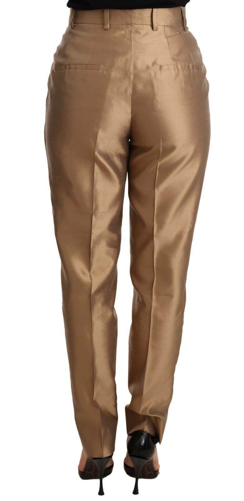 Dolce & Gabbana Gold Silk Tapered Trouser Metallic Pants - Hilstor