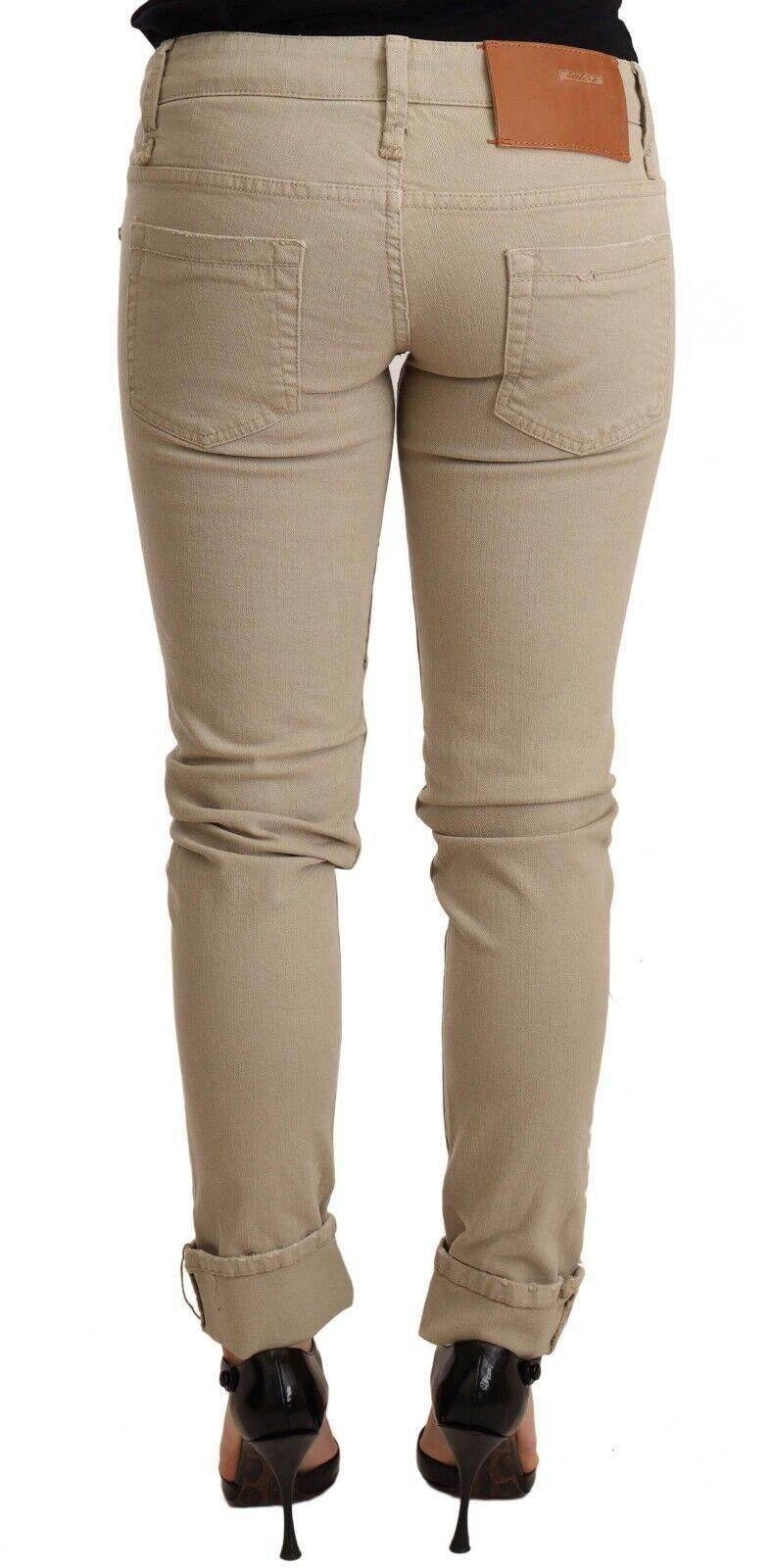 Acht Beige Denim Cotton Bottom Slim Fit Folded Pant - Hilstor