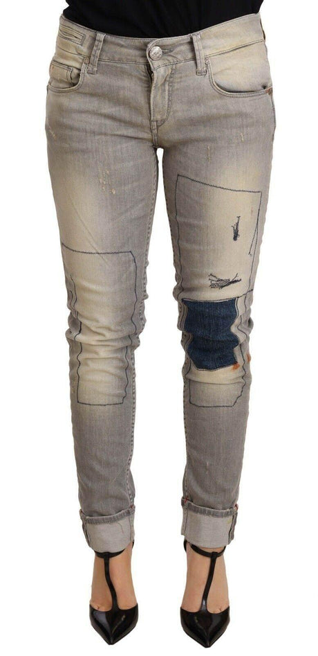 Acht Gray Cotton Slim Fit Folded Hem Women Denim Pant - Hilstor