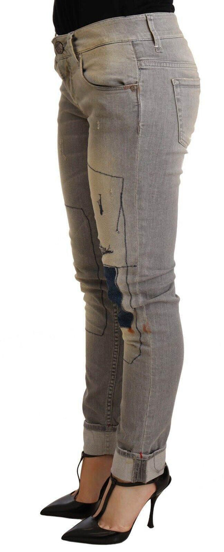 Acht Gray Cotton Slim Fit Folded Hem Women Denim Pant - Hilstor