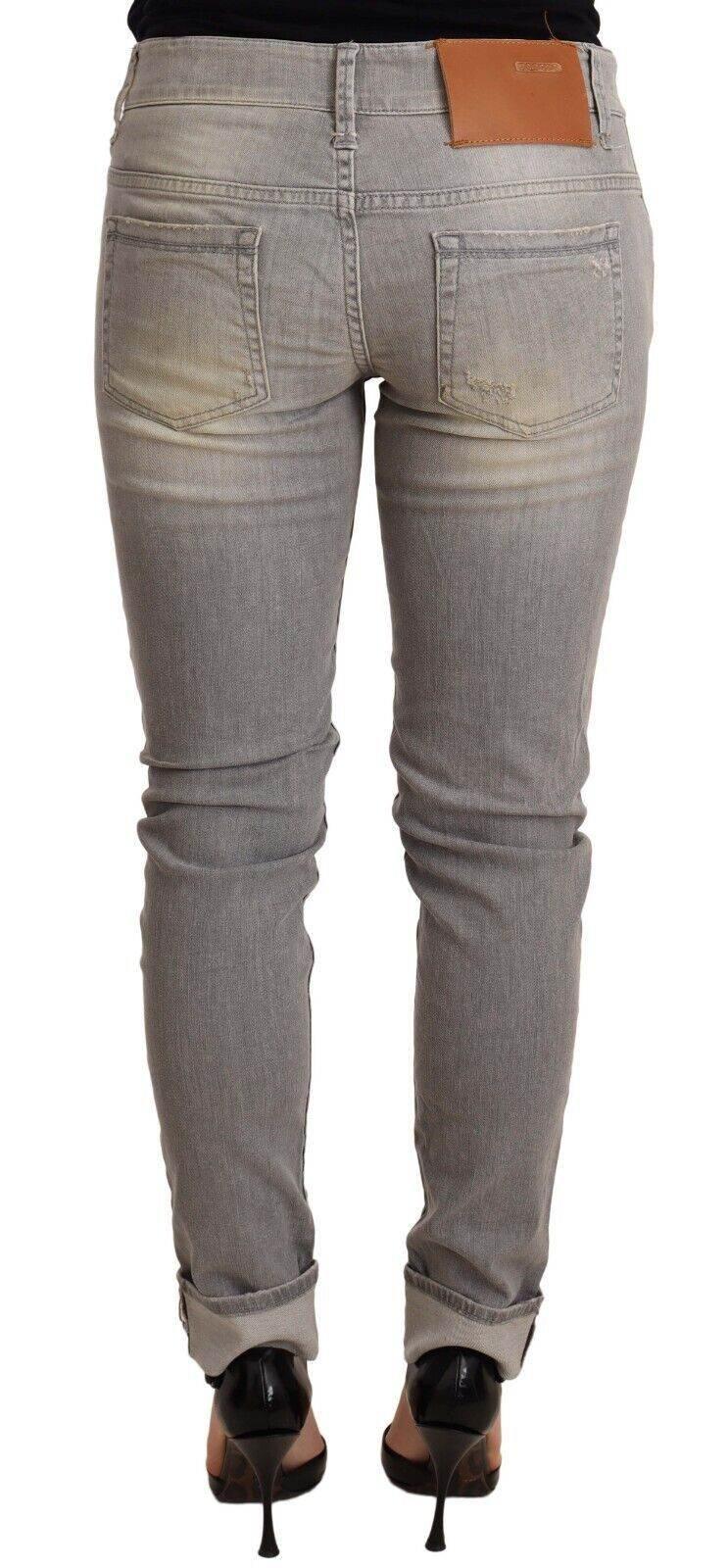 Acht Gray Cotton Slim Fit Folded Hem Women Denim Pant - Hilstor