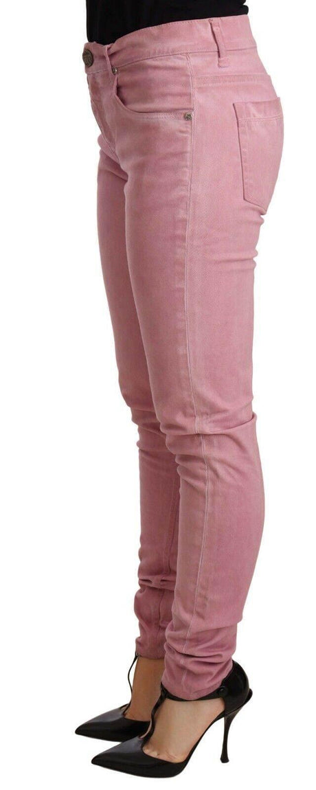 Acht Pink Cotton Slim Fit Women Denim Skinny Pants - Hilstor