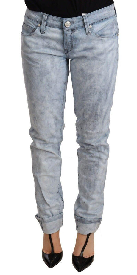 Acht Light Blue Washed Cotton Folded Hem Denim Trouser - Hilstor