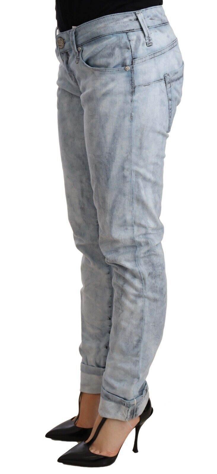 Acht Light Blue Washed Cotton Folded Hem Denim Trouser - Hilstor