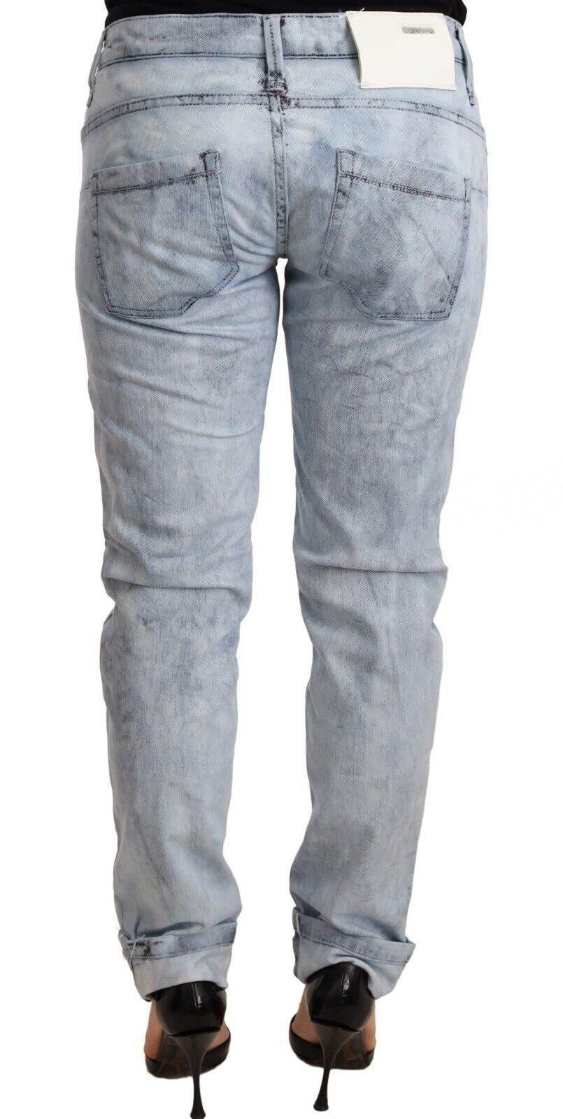 Acht Light Blue Washed Cotton Folded Hem Denim Trouser - Hilstor