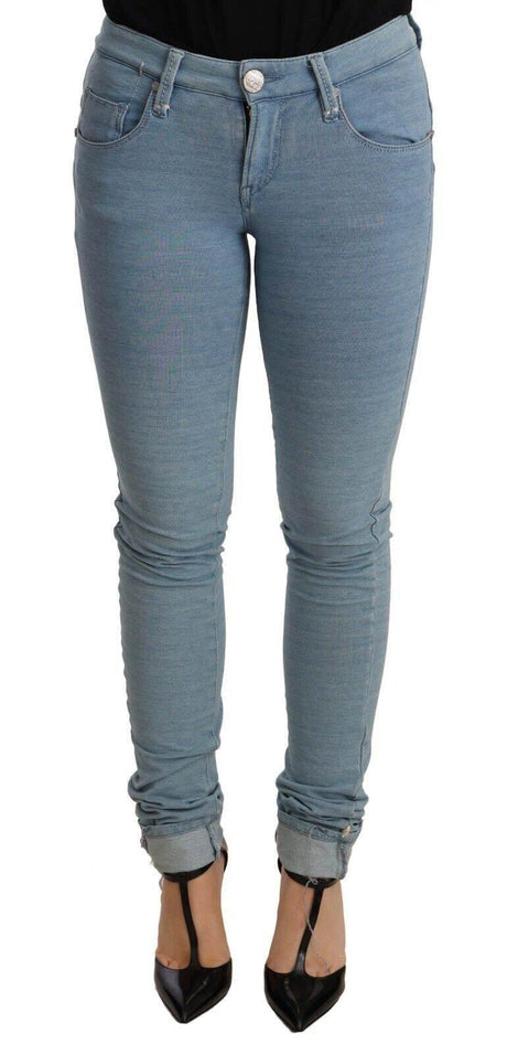 Acht Blue Cotton Stretch Hem Slim Fit Women Denim Trouser - Hilstor