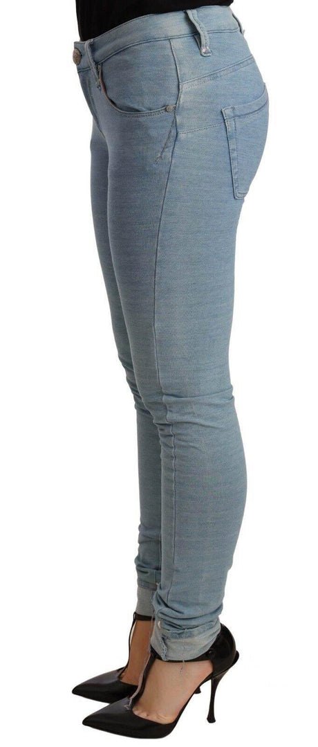 Acht Blue Cotton Stretch Hem Slim Fit Women Denim Trouser - Hilstor