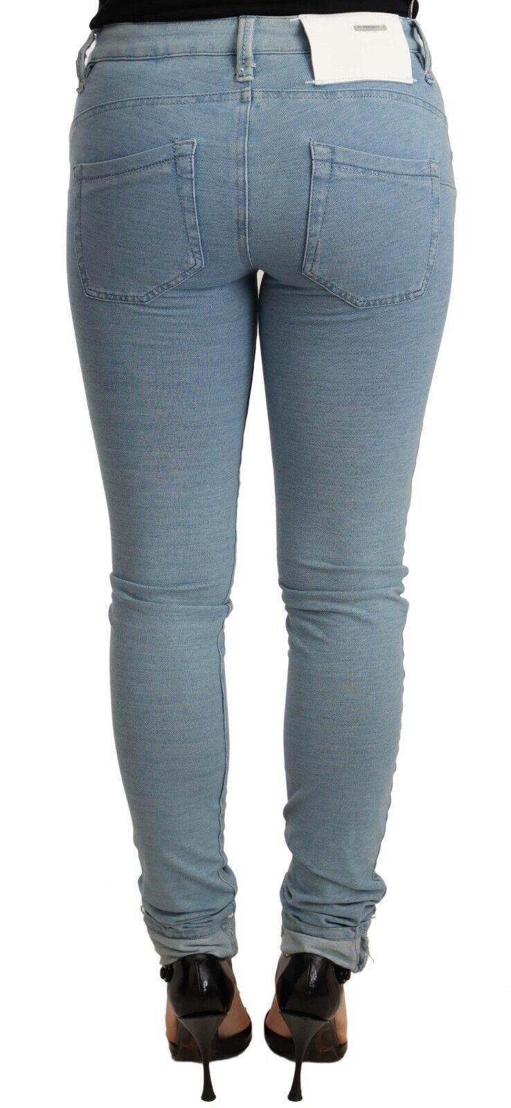 Acht Blue Cotton Stretch Hem Slim Fit Women Denim Trouser - Hilstor
