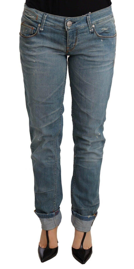 Acht Blue Washed Cotton Folded Hem Women Trouser - Hilstor