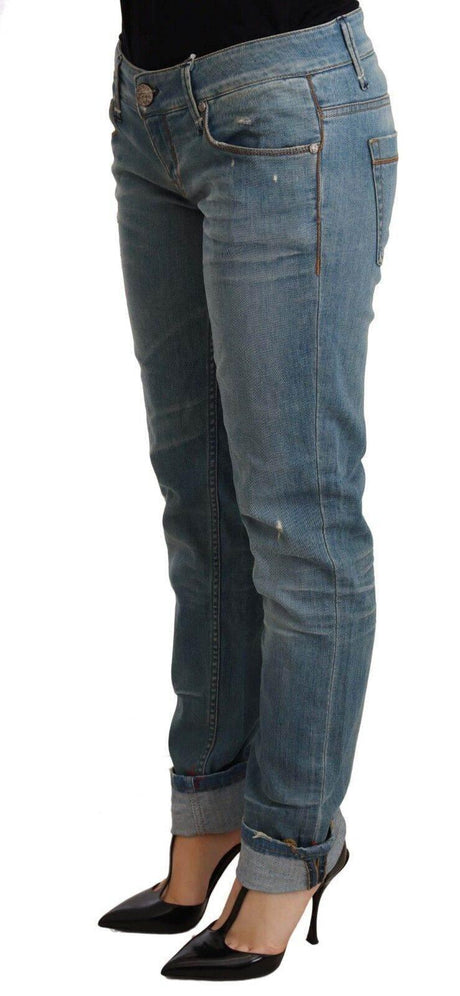 Acht Blue Washed Cotton Folded Hem Women Trouser - Hilstor
