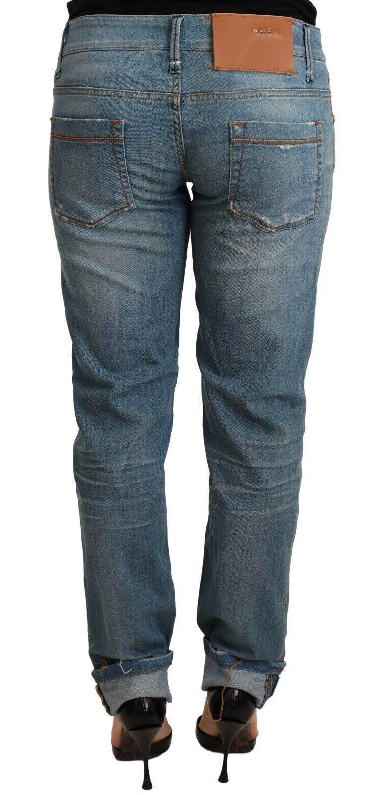 Acht Blue Washed Cotton Folded Hem Women Trouser - Hilstor