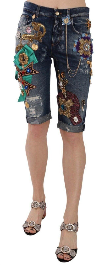 Dolce & Gabbana Elegant Knee-Length Embellished Denim Shorts - Hilstor