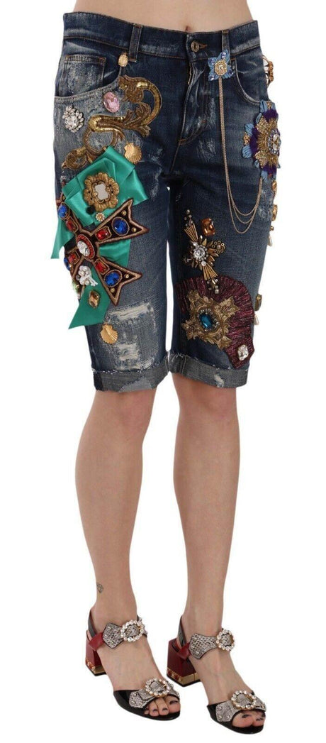 Dolce & Gabbana Elegant Knee-Length Embellished Denim Shorts - Hilstor