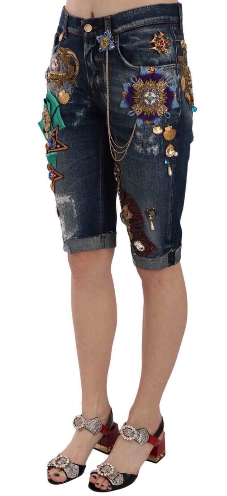 Dolce & Gabbana Elegant Knee-Length Embellished Denim Shorts - Hilstor