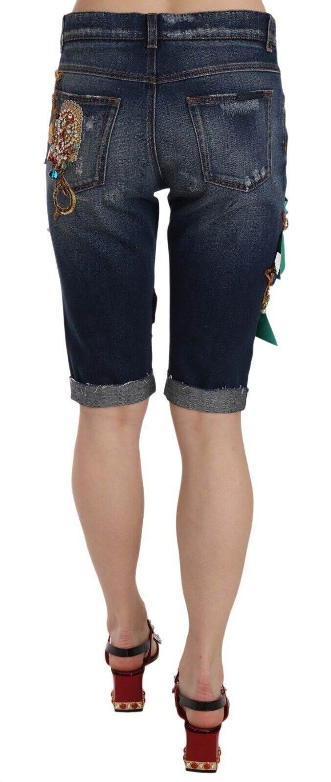 Dolce & Gabbana Elegant Knee-Length Embellished Denim Shorts - Hilstor