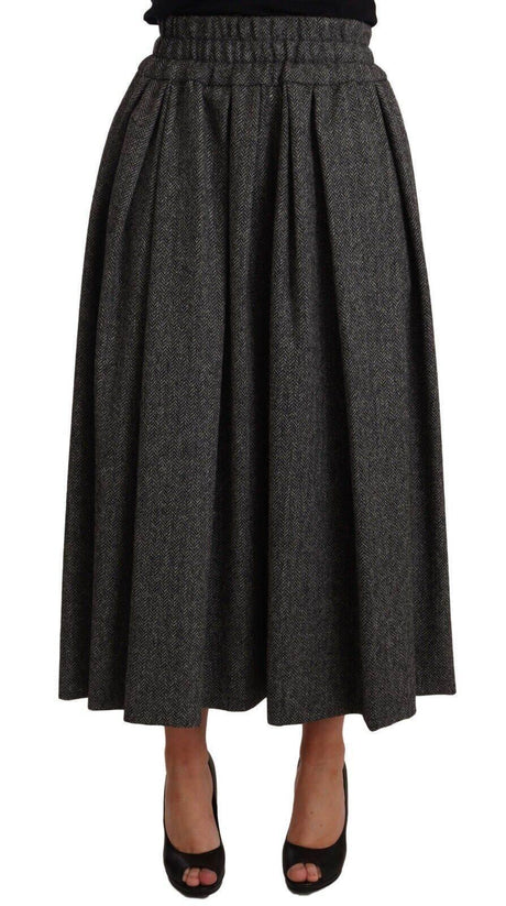 Dolce & Gabbana Elegant A-Line Midi Wool Skirt in Gray Zigzag - Hilstor