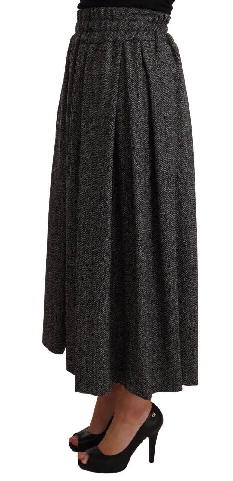 Dolce & Gabbana Elegant A-Line Midi Wool Skirt in Gray Zigzag - Hilstor