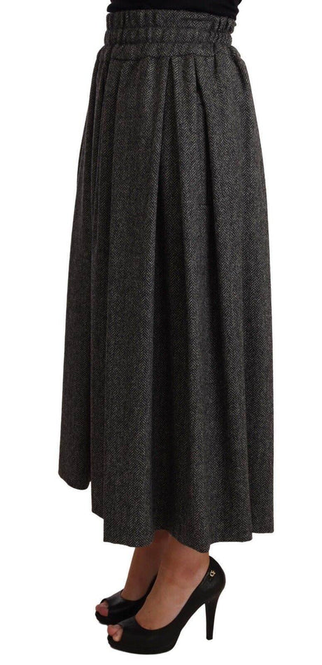 Dolce & Gabbana Elegant A-Line Midi Wool Skirt in Gray Zigzag - Hilstor