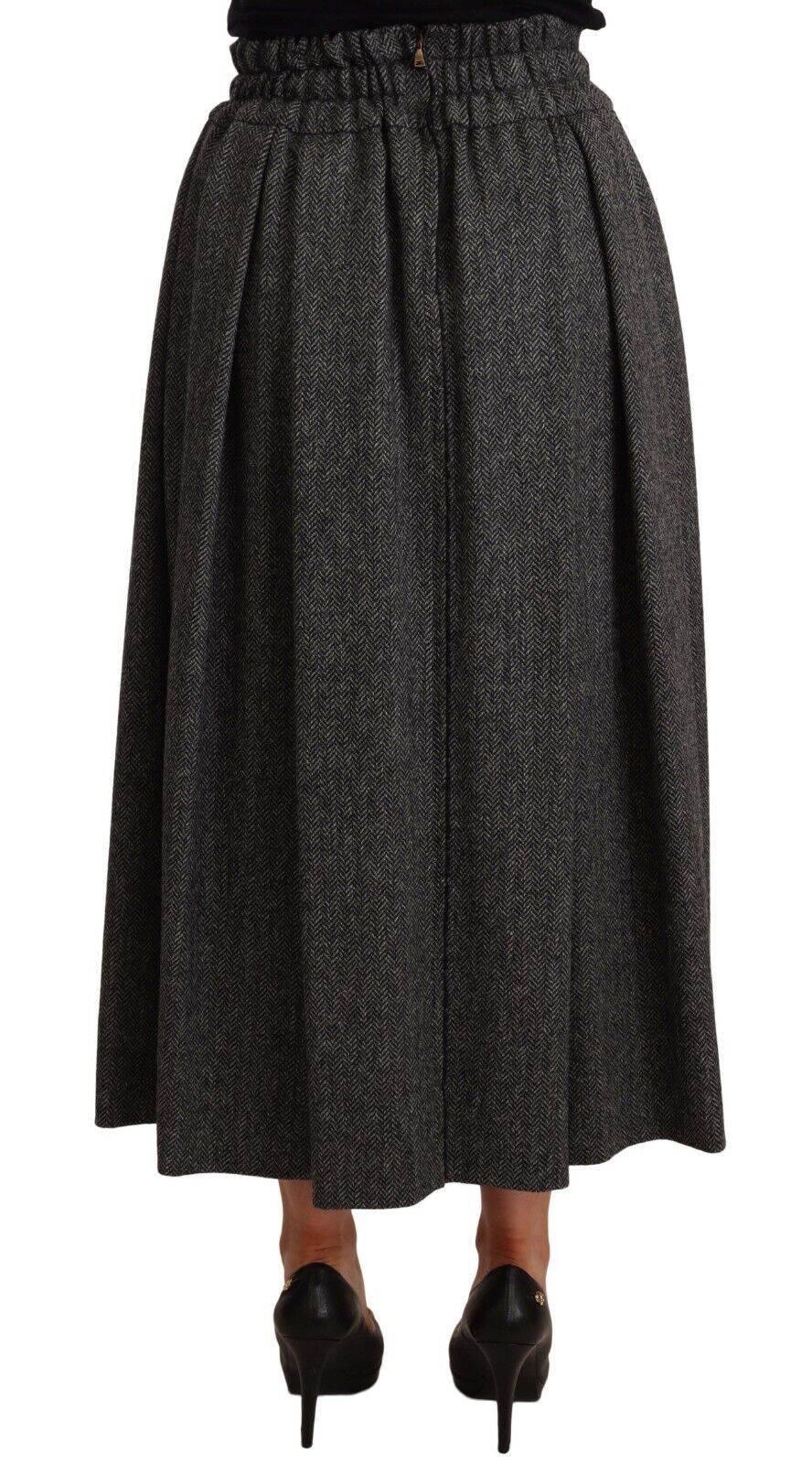 Dolce & Gabbana Elegant A-Line Midi Wool Skirt in Gray Zigzag - Hilstor