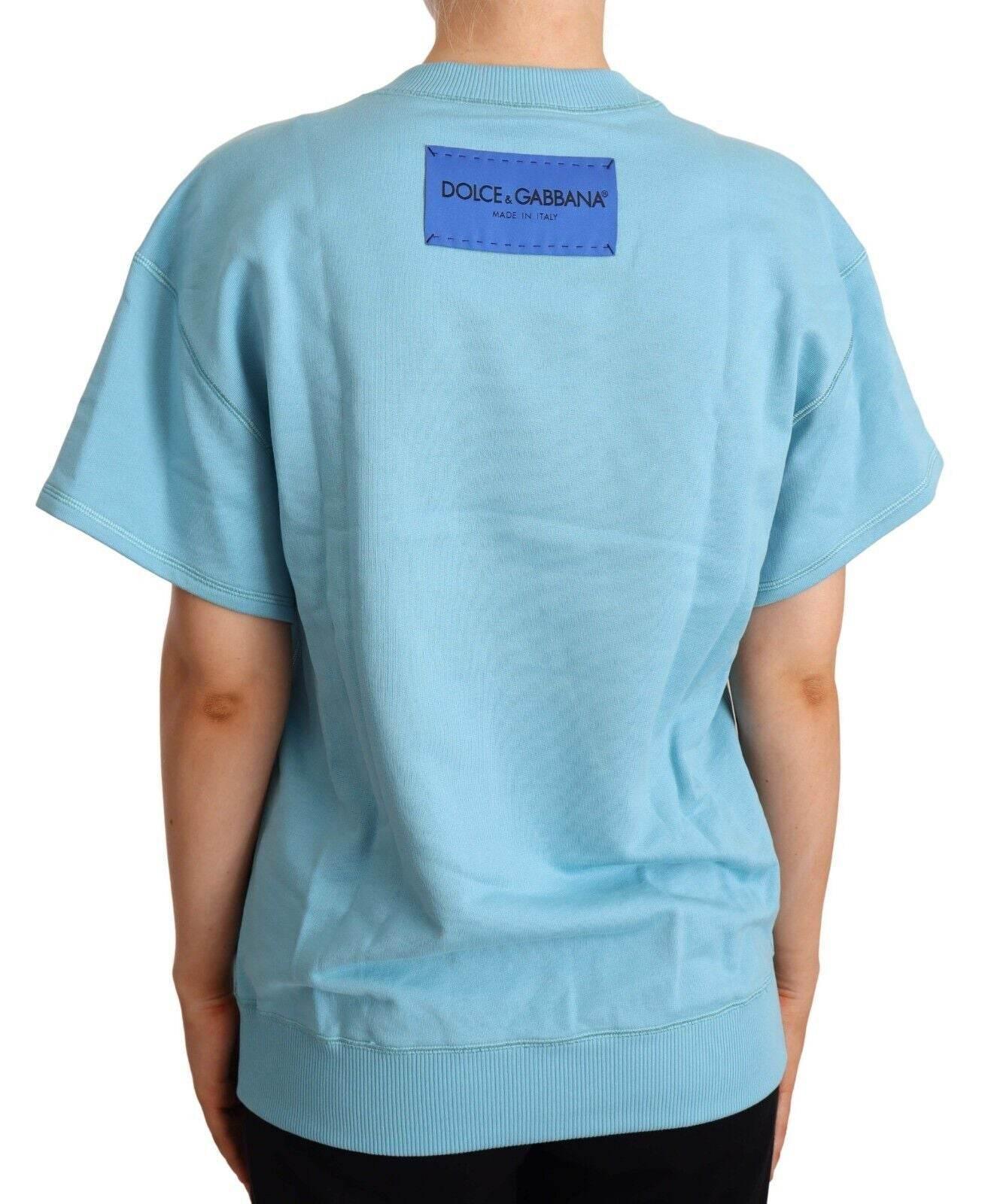 Dolce & Gabbana Blue Cotton Short Sleeves Crew Neck Top - Hilstor