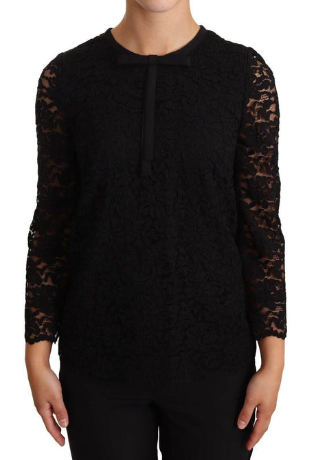 Dolce & Gabbana Black Floral Lace Nylon Blouse Top - Hilstor